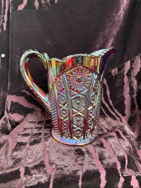 Carnival glass Iridescent RED Pitcher - Rainbow Finish